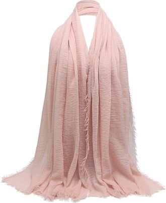 Generic Women Scarf Cotton Linen - Solid Color, Wrinkled, Four-Sided Frilly Cotton-Linen Scarf/Sunscreen Shawl/Air-Conditioning Shawl, A Suitable Gift for Som