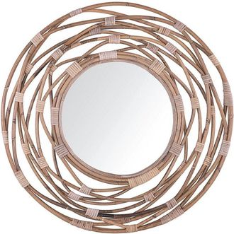 Beliani Beliani - Espejo de pared decorativo ratán beige arena redondo ø 75 cm pasillo boho moderno Burgis