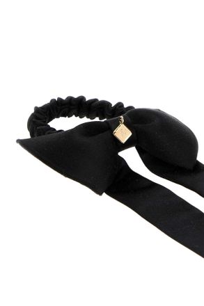 Ferragamo Fabric with Golden-Metal Charm Bow Tie - Black