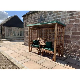 Charles Taylor Trading Charles Taylor Trading - Charles Taylor Wooden Grand Henley Garden Arbour & 2 Chairs Seat Green Cover