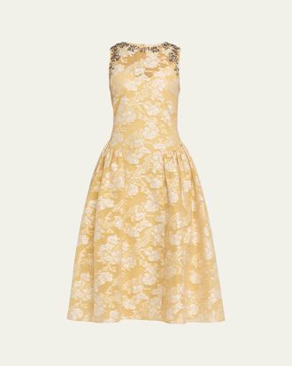 Cinq &agrave; Sept Organza Jacquard Drop-Waist Dress