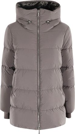 Moorer Padded Quilted Down Coat With High Collar And Hood