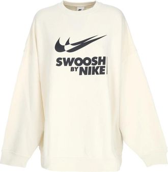 Nike Crewneck Sweatshirt met Groot Logo - Dames - Sportshirts - Beige - M - Katoen - Fitness