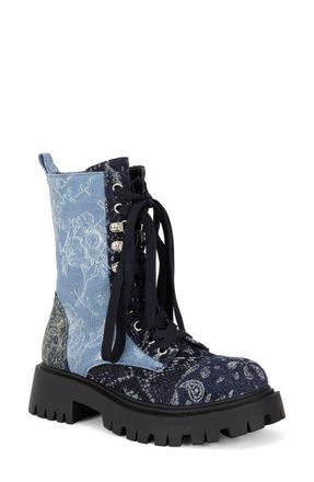 Azalea Wang Providence Combat Boot in Denim at Nordstrom, Size 7.5