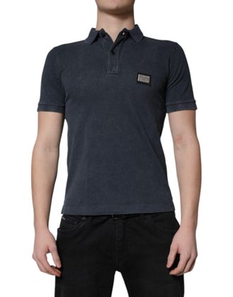 Dolce & Gabbana Mens Classic Polo Shirt Metal Logo - Dark Grey Cotton - Size EU 44 (Mens)