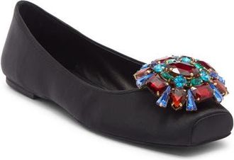 Jeffrey Campbell Ornate Flat in Black Satin Multi at Nordstrom, Size 5.5