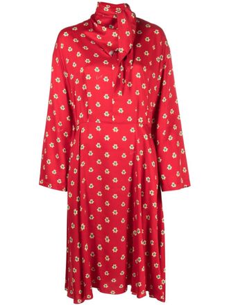 Kenzo Teddy Flower pleated midi dress - women - Viscose - 36 - Red