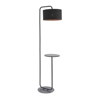 Loops Satin Black Floor Lamp with Side Table - 1750mm Height - 38cm Black Fabric Shade