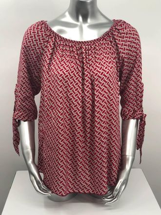M Made in Italy Womens Rylee Tie Sleeve Scoop Neck Top In Raspberry And Tan