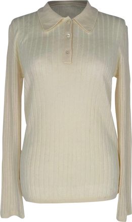 A.P.C. A. P.C. Ribbed-Knit Long Sleeve Polo Shirt in Cream Wool