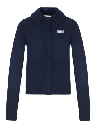 Chlo&eacute; FITTED LOGO CARDIGAN IN A WOOL KNIT - Chloe - Woman
