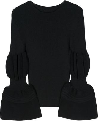 Issey Miyake fine-ribbed top - women - Polyester/Ramie - 2 - Black