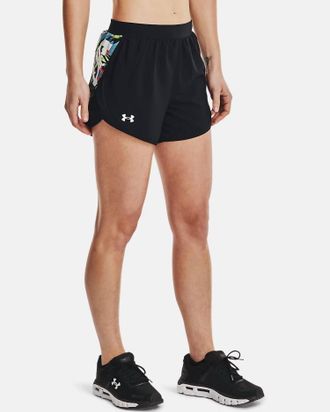 Under Armour Womens Fly By 2.0 Floral-Print Shorts In Black White