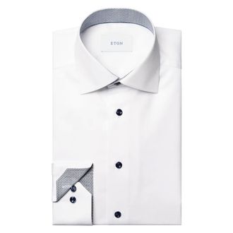 Eton Slim Fit Signature Twill Shirt With Contrast Trim - male - Eton - Formal Shirts - White - 3XL - Shirts