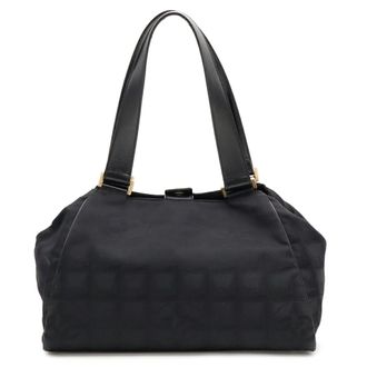 Chanel Black Nylon Jacquard Handbag Shoulder Bag Tote Bag (Pre-Owned)