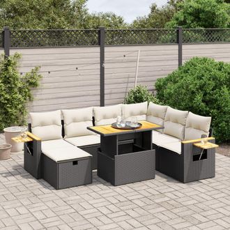 vidaXL Set De Sof&aacute;s De Jard&iacute;n 8 Piezas Y Cojines Rat&aacute;n Sint&eacute;tico Negro Vidaxl