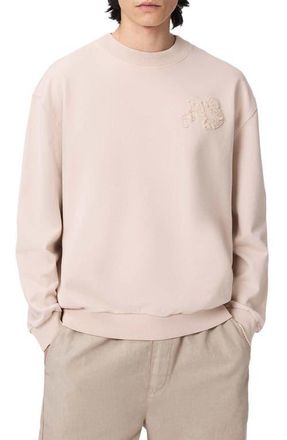 AllSaints Insignia Graphic Appliqu&eacute; Cotton Sweatshirt in Crystal Pink at Nordstrom, Size X-Large