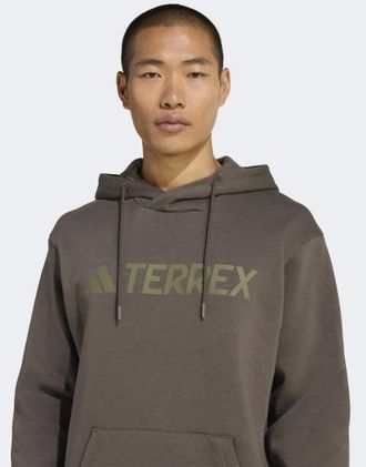 adidas Terrex - Felpa con cappuccio color oliva con logo grande-Verde