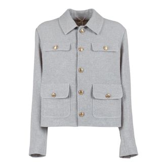 Circolo 1901 Tweed Jackets, female, Gray, Size: L Giacca Crop in Lino e Cotone