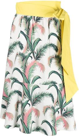 Maison Kitsuné leaf-print tiered cotton skirt - women - Cotton/Cotton - 36 - White