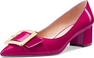 Castamere Women Mid Chunky Block Heel Pointed Toe Slip-on Pumps Court Shoe Cute Dress Wedding 5 CM Heels Magenta Peach Red 7 UK