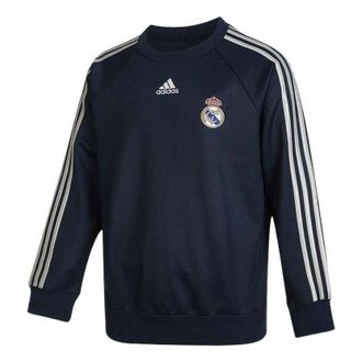 adidas Mens adidas Stripe Logo Pattern Embroidered Round Neck Pullover Autumn Blue HA2531