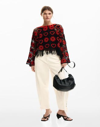 Desigual Maglione nero alluncinetto con cuori