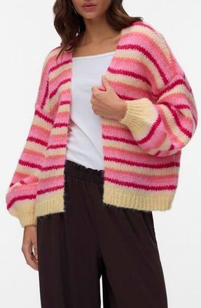 Vero Moda Maybe Stripe Open Front Cardigan in Chintz Rose Stripes Golden Haz at Nordstrom, Size X-Large
