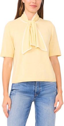 CeCe by Cynthia Steffe Tipped Tie Neck Sweater in Soft Yellow at Nordstrom, Size X-Large