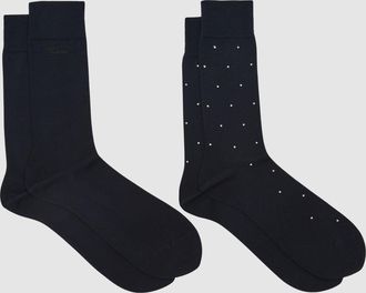 Reiss Blue 2 Pack Cotton-blend Logo and Spot Socks, M & L