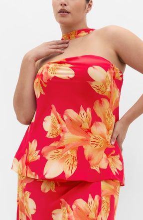 City Chic Soiree Floral Print Strapless Top & Scarf in Fuchsia Lily at Nordstrom, Size 18W