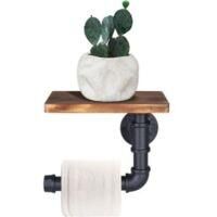 OEM Portarrollos De Papel Higi&eacute;nico, Estante Decorativo De Pared - Estilo Industrial - Tubo De Acero - Con Estante De Madera Para Decoraci&oacute;n De Ba&ntilde;o - Cre
