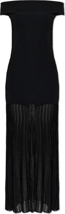 Michael Kors Geplooide Stretch Knit Off-The-Shoulder Maxi Jurk - Dames - Avondkleed - Zwart - XS - Nylon - Kleedjes