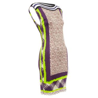 Jean Paul Gaultier Soleil Vintage neon purple ethnic scarf print mini dress XS