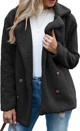 Generic Fleece Jacket Women Fuzzy Teddy Coat Ladies Winter Coats and Jackets Buttons Lapel Cardigan Autumn Casual Warm Outwear with Pockets (Black, XL)