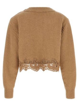 Chlo&eacute; Lace-Trimmed Ribbed Knit Sweater - Camel