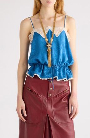 Chlo&eacute; Rose Jacquard Organic Silk Camisole in Deep Water at Nordstrom, Size 12 Us