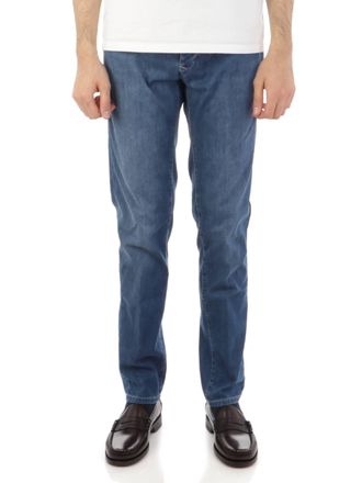 Incotex Medium Blue Straight-Leg Textured Jeans