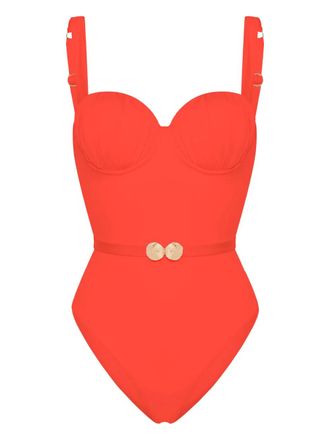 Noire Swimwear belted ruched balconette swimsuit - women - Polyamide/Elastane - L - Orange