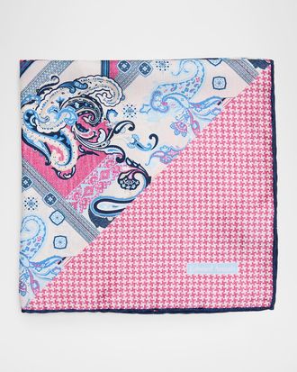 Edward Armah Mens Double-Printed Silk Hand-Rolled Pocket Square