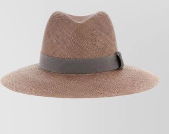 Brunello Cucinelli leather band hat contrasting wide brim
