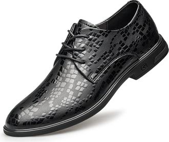 Generic Dress Shoes for Men Lace Up Floral Round Toe Derby Shoes Faux Leather Rubber Sole Anti-Slip Non Slip Low Top Wedding(Black,5.5 UK)