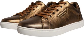 Dolce & Gabbana Gold Leather Logo London Men Sneaker Shoes