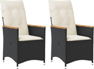 vidaXL Sillones Reclinable Jard&iacute;n Cojines 2 Uds Rat&aacute;n Sint&eacute;tico Negro Vidaxl