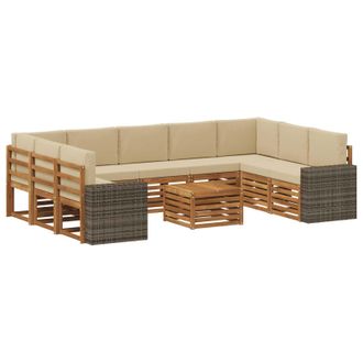 vidaXL Conjunto De Sof&aacute;s De Exterior 10 Uds. Natural Y Beige Poli&eacute;ster Vidaxl