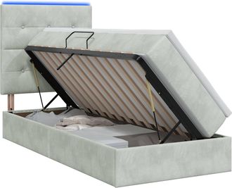 vidaXL Cama De Almacenamiento Led Con Colch&oacute;n Gris Claro 100 X 200 Cm Vidaxl