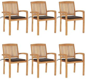 vidaXL Vidaxl - Sillas De Jard&iacute;n Apilables 6 Uds Madera De Teca Con Cojines