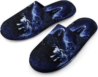 Generic Grim Reaper Sheep Mens Flannel Slipper Soft Comfy House Shoes Non Slip Winter Warm Indoor Outdoor Slippers