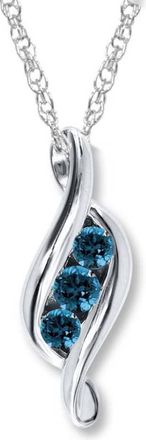 Pompeii3 1ct 3 Stone Blue Diamond Pendant 14K White Gold