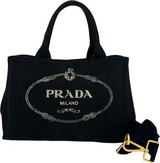 Prada Black Canvas Handbag Shoulder Bag Tote Bag (Pre-Owned)